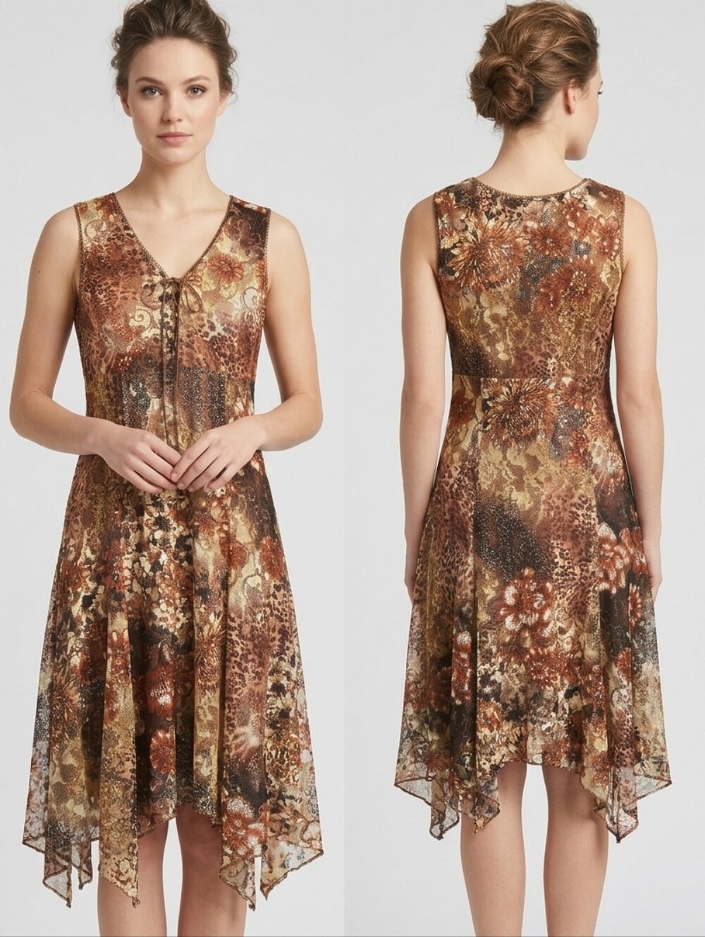 Marie Claire Boho Mixed Print Lace-Up Midi Dress, Fairy Grunge Whimsigoth Size M